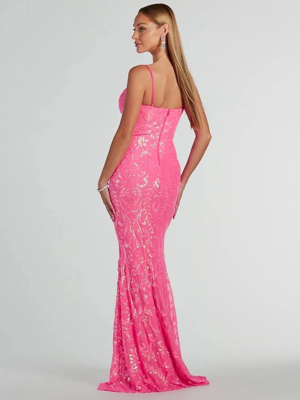 Windsor Julissa Pink Sequin Mesh Mermaid Dress XS - Picture 2 of 15